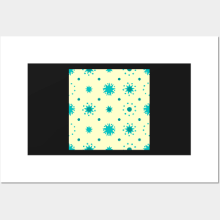 Suns and Dots Cyan on Pale Yellow Repeat 5748 Posters and Art